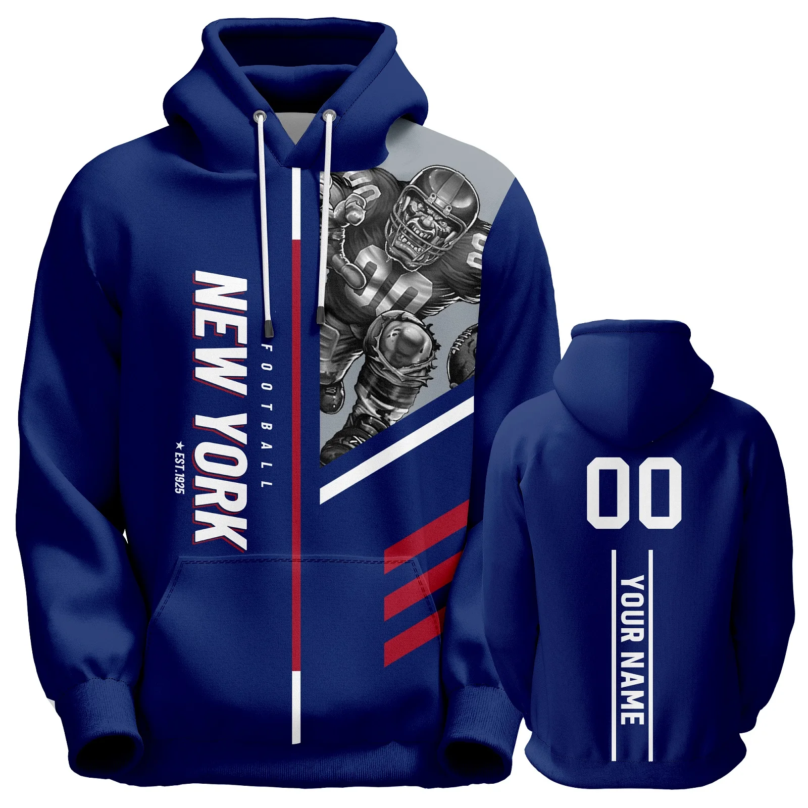 Custom American Football Hoodies New York City Mascot Pullover 3D Print Personalized Name Number Sweatshirts for Men Women Youth