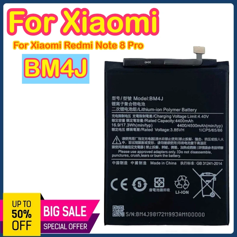 

BM4J 4500 мАч 3,8 В аккумулятор для Xiaomi Redmi Note 8 Pro Note 8 Pro 8pro Высококачественная сменная батарея для телефона BM4J