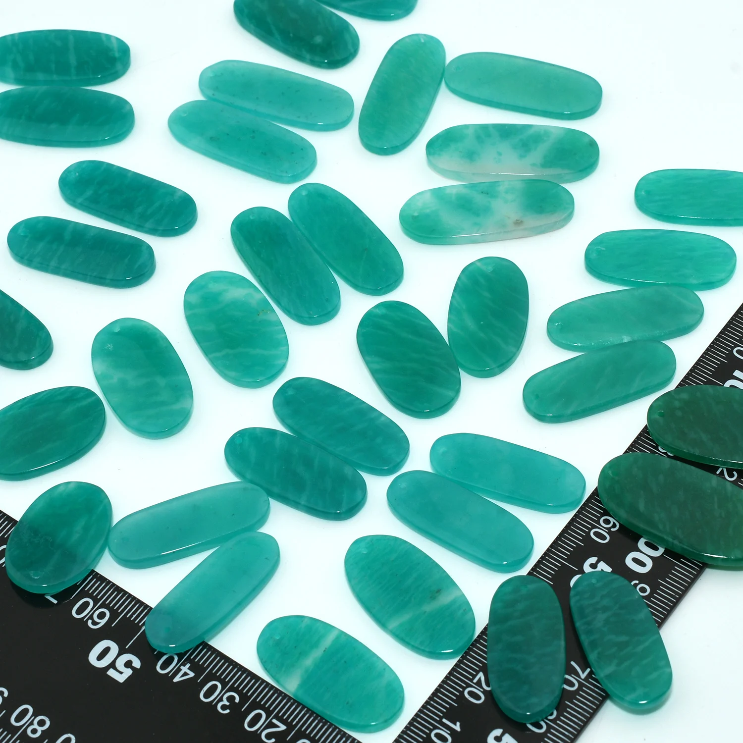 Natural Russian Amazonite Flat Oval Pendants 12x26mm-17x34mm, Thickness About 3mm-4mm