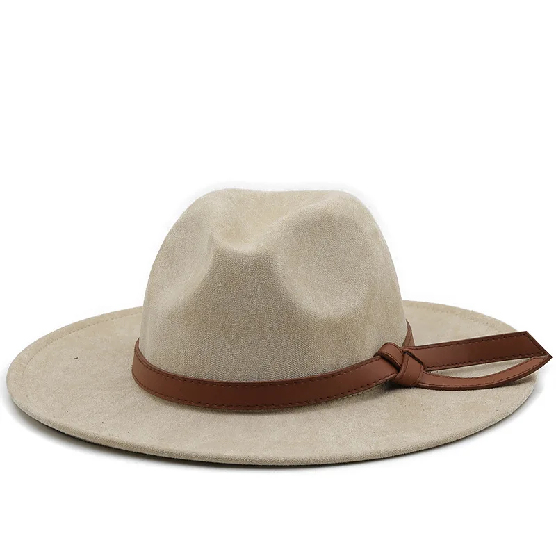 Men's Suede Fedora Warm Jazz Hat Chapeau Femme Feutre Crossed Belt Panama Hat Felt Women's Fedora Hat Strap