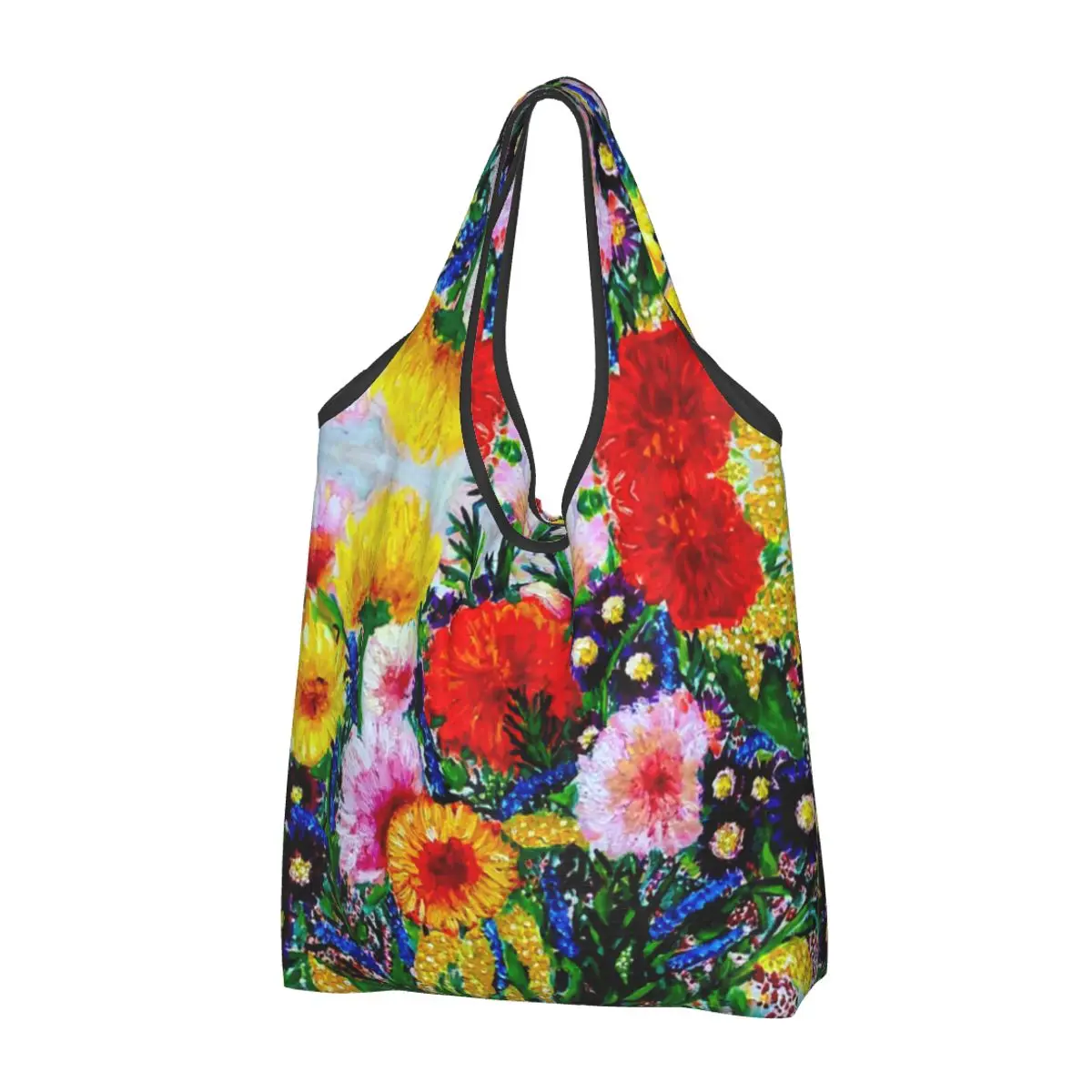 Recycling Vintage Flower Floral Arrangement Shopping Bag Women Tote Bag Portable Gustav Klimt Painting Grocery Shopper Bags