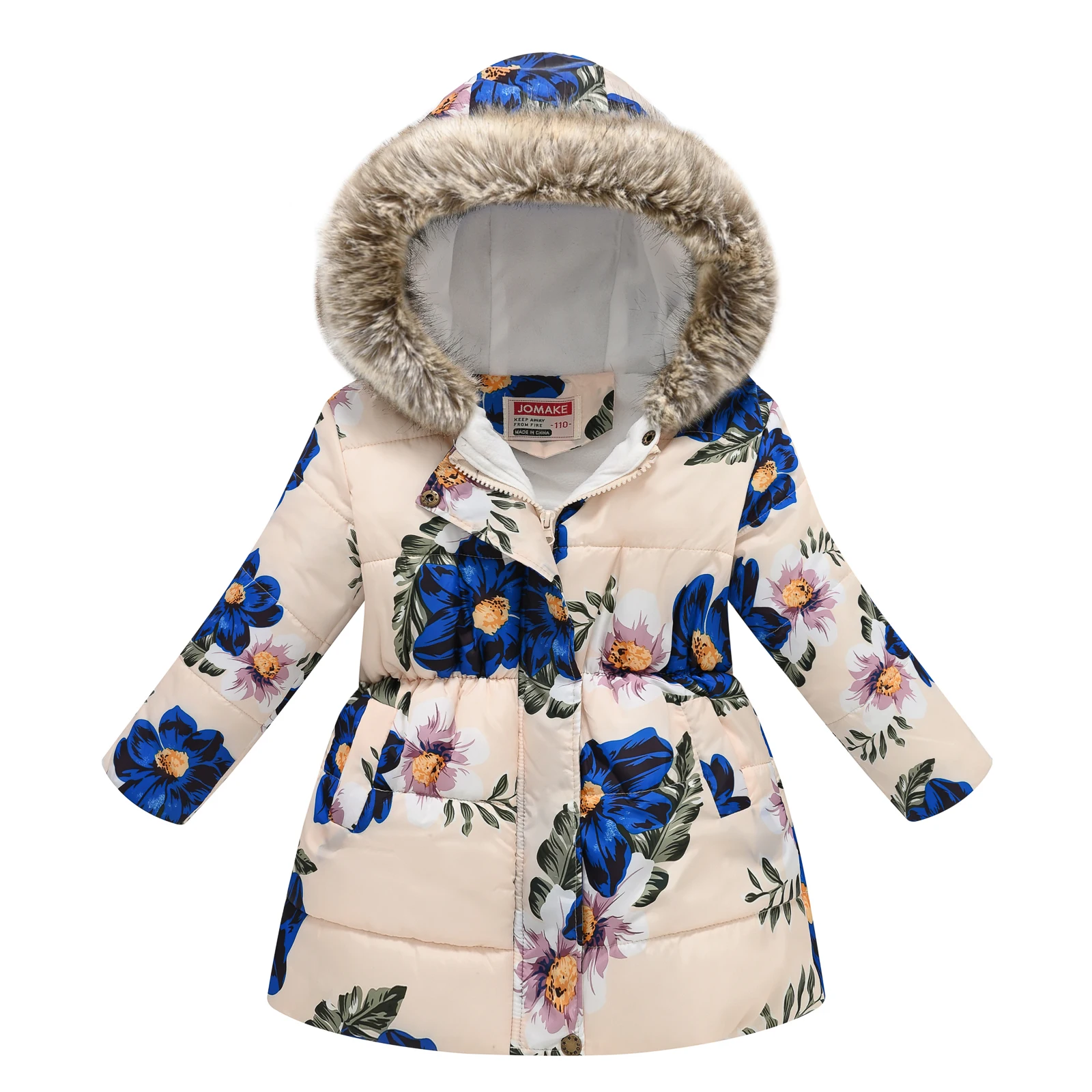 New autumn and winter children\'s clothing boys and girls multi-color printing children\'s long fur collar hooded coat coat coat.