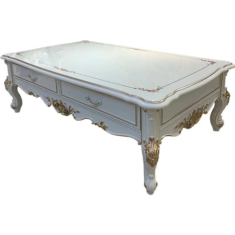 LMM solid wood log piano paint living room furniture simple European white luxury coffee table