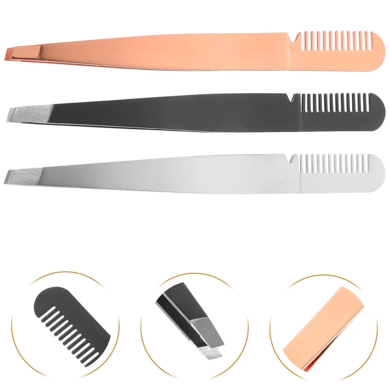 3 個の眉毛クリップコームステンレス鋼 2 in 1 ピンセット軽量メイクアップツール眉毛のトリミング用つけまつげの適用用
