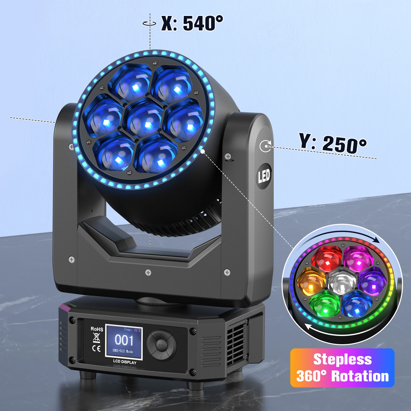

Professional 7x30W Beam Moving Head Light RGBW 4in1 LED Stage Effect Lighting Projector Focusing Lights for Party Club