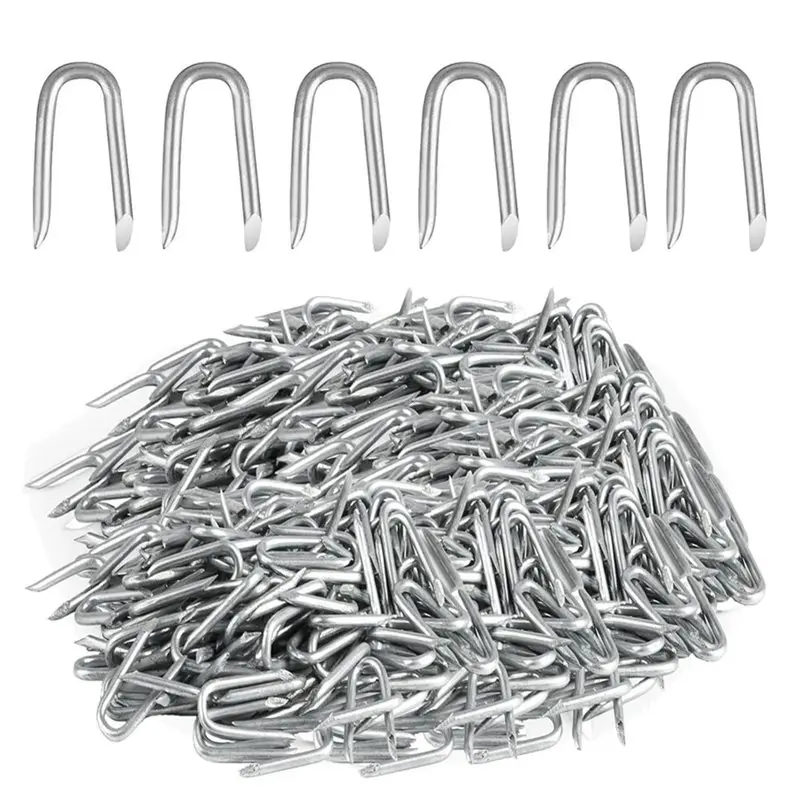 BHBD-Steel U Nails, 500 Pcs Wire Staples, Fence Stapless, Galvanized Barbed W Wire Nails, U Shaped For Fencing