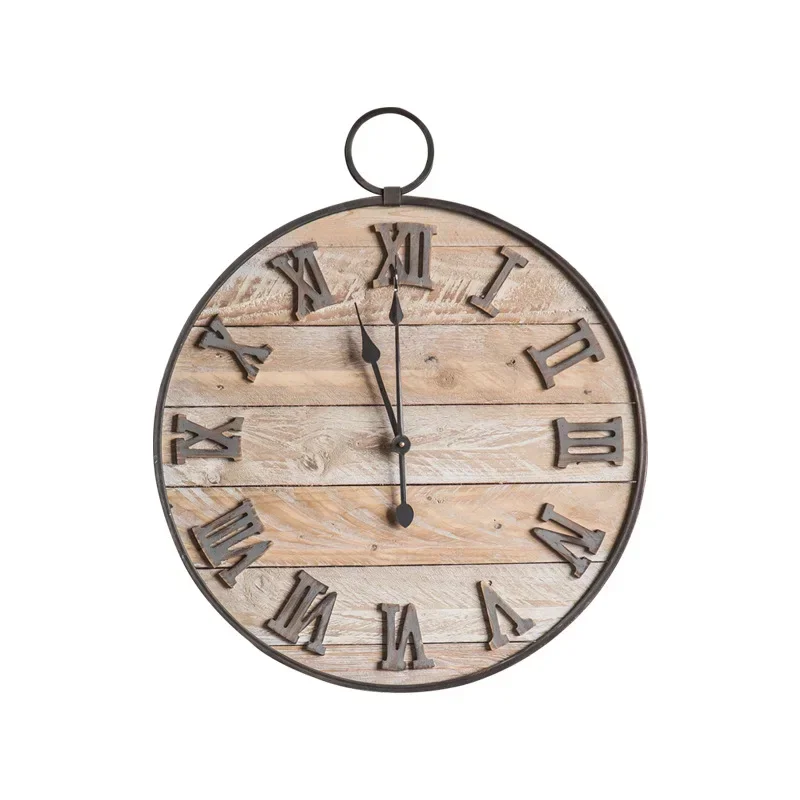 Amerikanische Retro-Wanduhr aus Holz, runde, alte Wanduhr, kreatives Zuhause