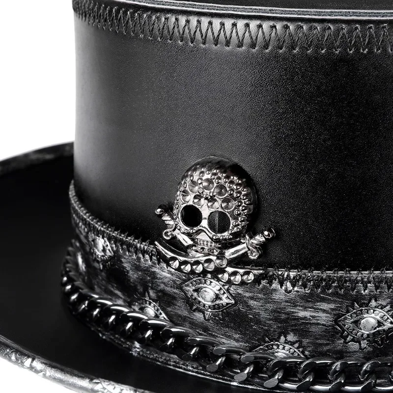 Plague Doctor Gentleman Hat Męski oddychający kapelusz przeciwsłoneczny Wodoodporny kapelusz ze skóry PU z szerokim rondem Halloween Stage Party Magic Hat — zdjęcie 5