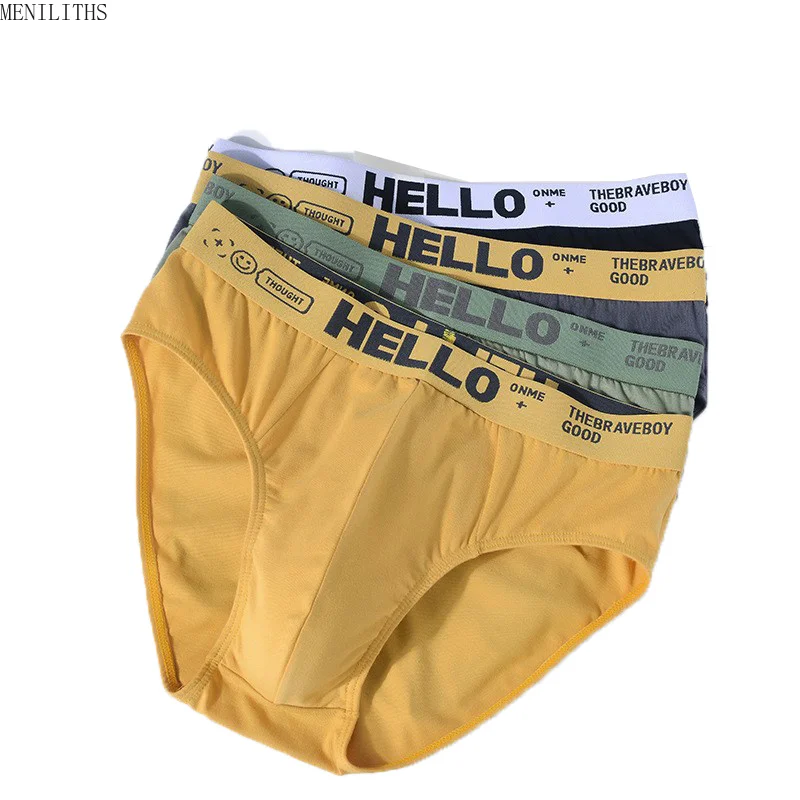 New 4Pcs/Set Men's Briefs Sexy Trendy Solid Color Letter Underwear Plus Size Comfortable Breathable Underpants Men's Panties