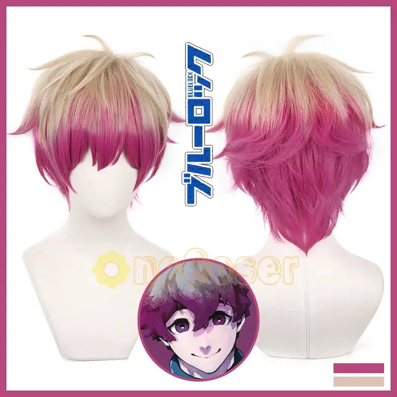 

Anime Blue Lock Alexis Ness Cosplay Wig Gold Pink Gradient Magenta Short Hair Germany Team Heat-resistant Fiber Hair + Wig Cap