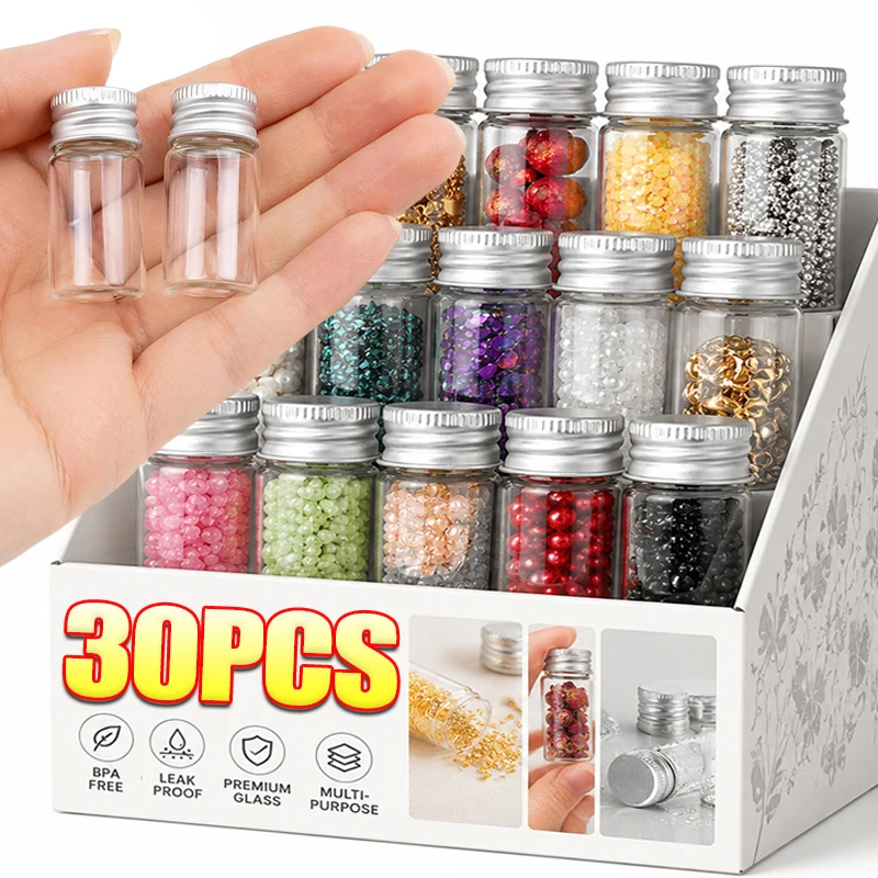 Mini Transparent Glass Bottles Aluminium Cover Empty Sample Jars Seal Wishing Bottle Small Spice Craft Decoration Storage Vials