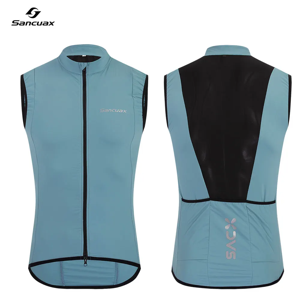 SANCUAX Summer Cycling Sleeveless Jerseys Windproof Road Bike Riding Vest Mountain Bike  Waterproof 2 Way Zippers Cycling Gilet