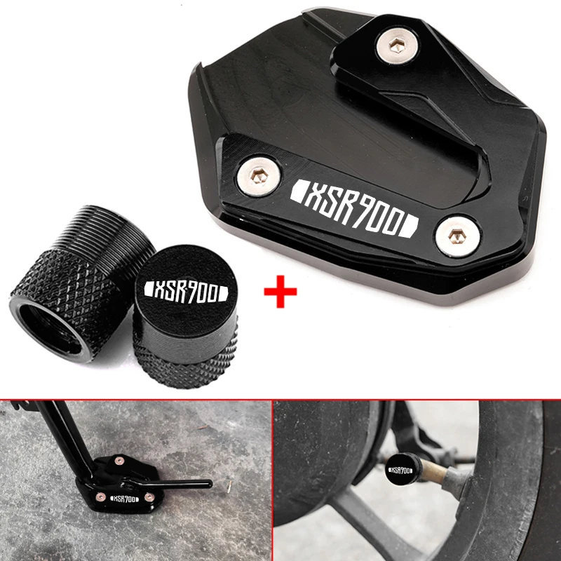 For XSR900 XSR xsr 900 2014-2024+ Accessories Motorcycle Kickstand Foot Side Stand Enlarger Pad & Tire Valve Cap