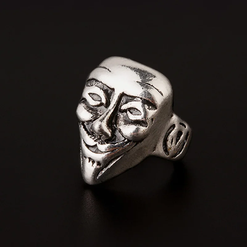 Retro V For Vendetta Anonymous Mask Ring For Men Silver Color Punk Gothic Ring Handmade Designer Jewelry Unisex Accessories Gift