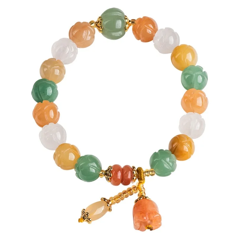 

Natural Grade A Jade Jadeite Lucky Women Gift Colorful Lotus Flower Beads Bracelet