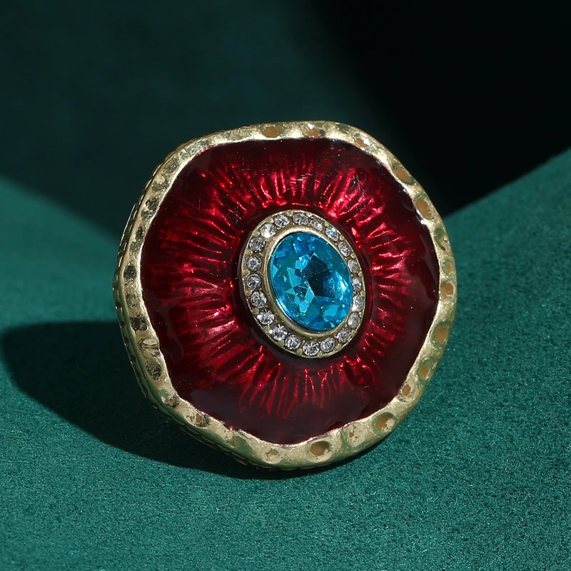 

Large Red Agate Blue Glaze Retro Rings Vintage Evil Eye Designer Jewelry For Ladies High Quality 2026 Party Decoration New Trend