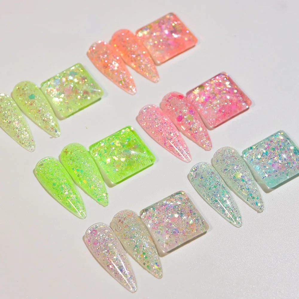 Candy Colors Mixed Nail Art Paillette 1 Bottle Iridescent Holographic Chunky Glitter Flakes Shiny Powder Laser Nail Sequins