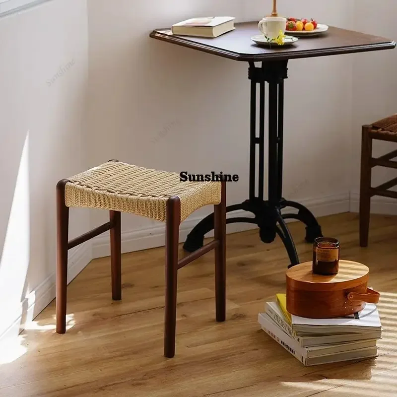Handmade Woven Cherry Wood Stool - Japanese Aesthetic, Solid Build, Great for Home, Study & Dining  FT