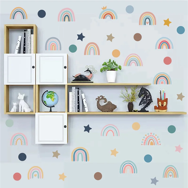 B-T Boho Rainbow Wall Decals Watercolor Rainbow Polka Wall Stickers Baby Nursery Girls Bedroom Wall Decor