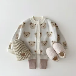 Spring Autumn Long Sleeve Knitted Cardigan Jacket Infant Girls Cute Cartoon Little Bear Round Neck Coat 2024 Newborn Sweater