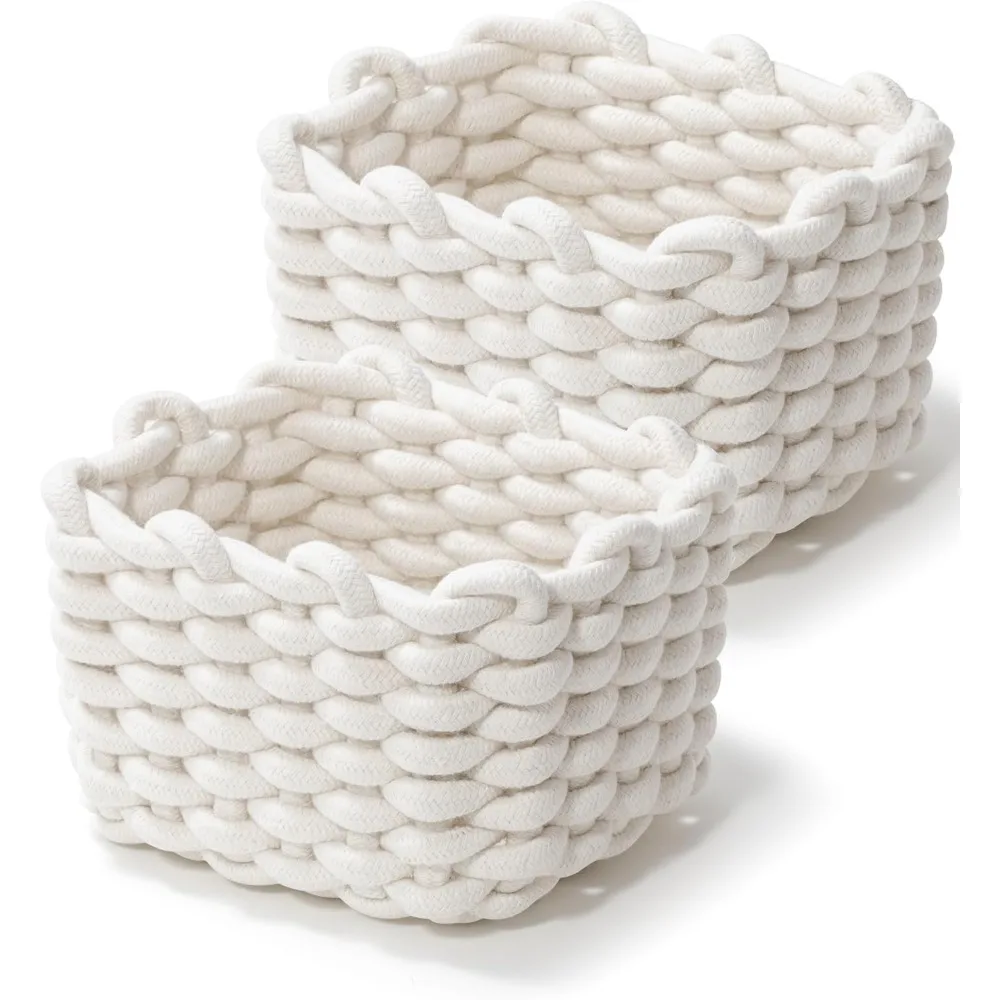 Aufbewahrungskörbe, 2er-Pack für die Organisation zu Hause, dekorativer Korb aus Makramee-Gewebe für Kosmetika, Make-up, Spielzeug, Schrank, Wohnzimmerbett