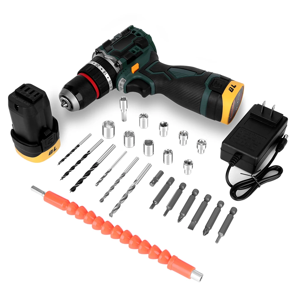 

Multi-function16.8V Brushless Lithium Electric Hand Drill Rechargeable and High-power Hammer Drill Set