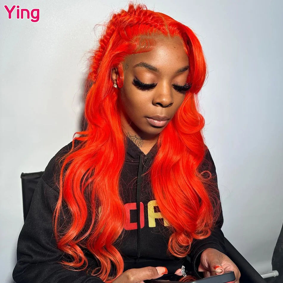 Ying Brazilian Hair Orange Hot Red 200% Body Wave 13x4 Lace Front Wig 13x6 Transparent Lace Front Wig PrePlucked With Baby Hair