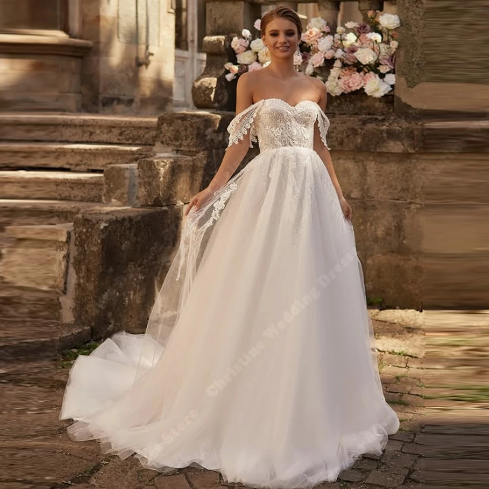 

Off The Shoulder A-Line Women Wedding Dresses Fascinating Sleeveless A-Line Lace Appliques Bride Gowns Banquet Vestido De Novia