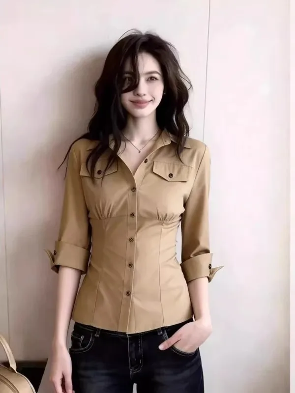 

plus Size Casual Style Shirt Women's Waist-Cinching Slimming Business Casual Top New 2026 Elegant Fashionable Korean Version