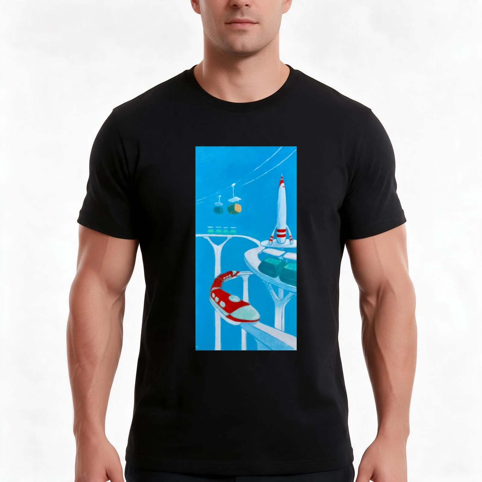 Transit of Tomorrow - Monorail Rocket Skyway T-Shirt Summer Casual Cotton Tee Oversized Streetwear Tops Unisex Men Women