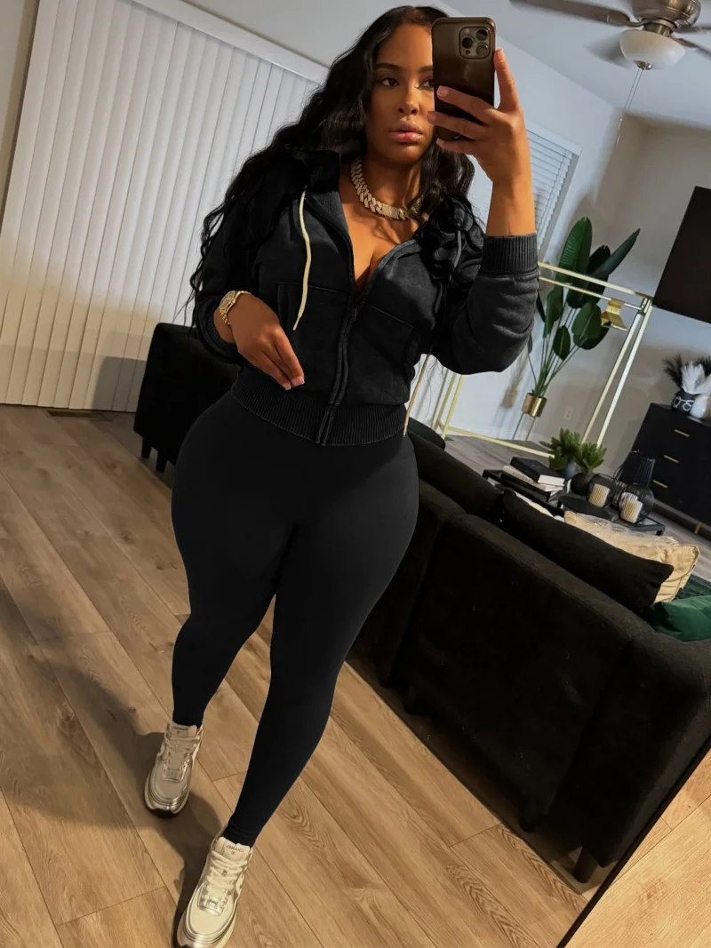 الشارع الشهير 2 قطعة مجموعات النساء الزي ملابس الربيع النساء البريدي مقنعين الصوف بلوزات وسراويل ضئيلة مجموعات ملابس رياضية غير رسمية مجموعات امرأة #6