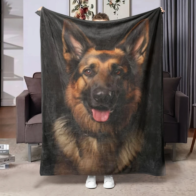 German Shepherd Realistic Portrait Throw Blanket,Soft Couch,Reading Nook Layer,Birthday Anniversary Home Casual Daily Keepsake
