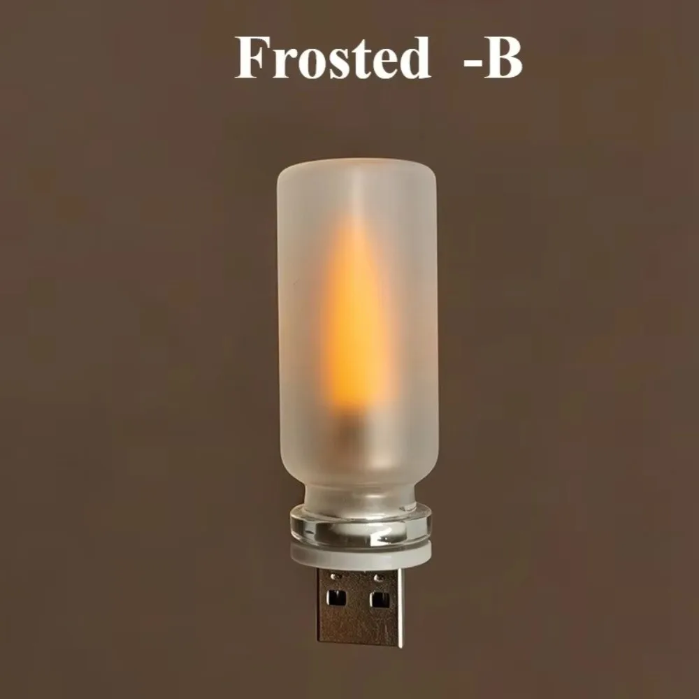 Glass USB Flame Night Light Flickering Flame Plug and Play LED Flame Lamp Warm Light Low Power Consumption