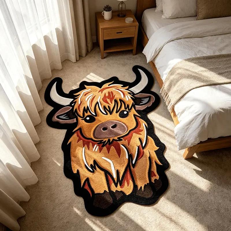 Cute Cartoon Yak Shaped Irregular Rug Fun Creative Home Decor for Living Room Carpet Bedside Bedroom Soft Comfortable Floor Mat
