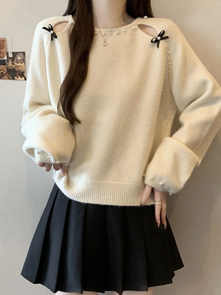 

Женский вязаный свитер Laid-ba: новая зимняя коллекция, универсальный свободный крой, повседневный, с узлом, для ношения под одеждой