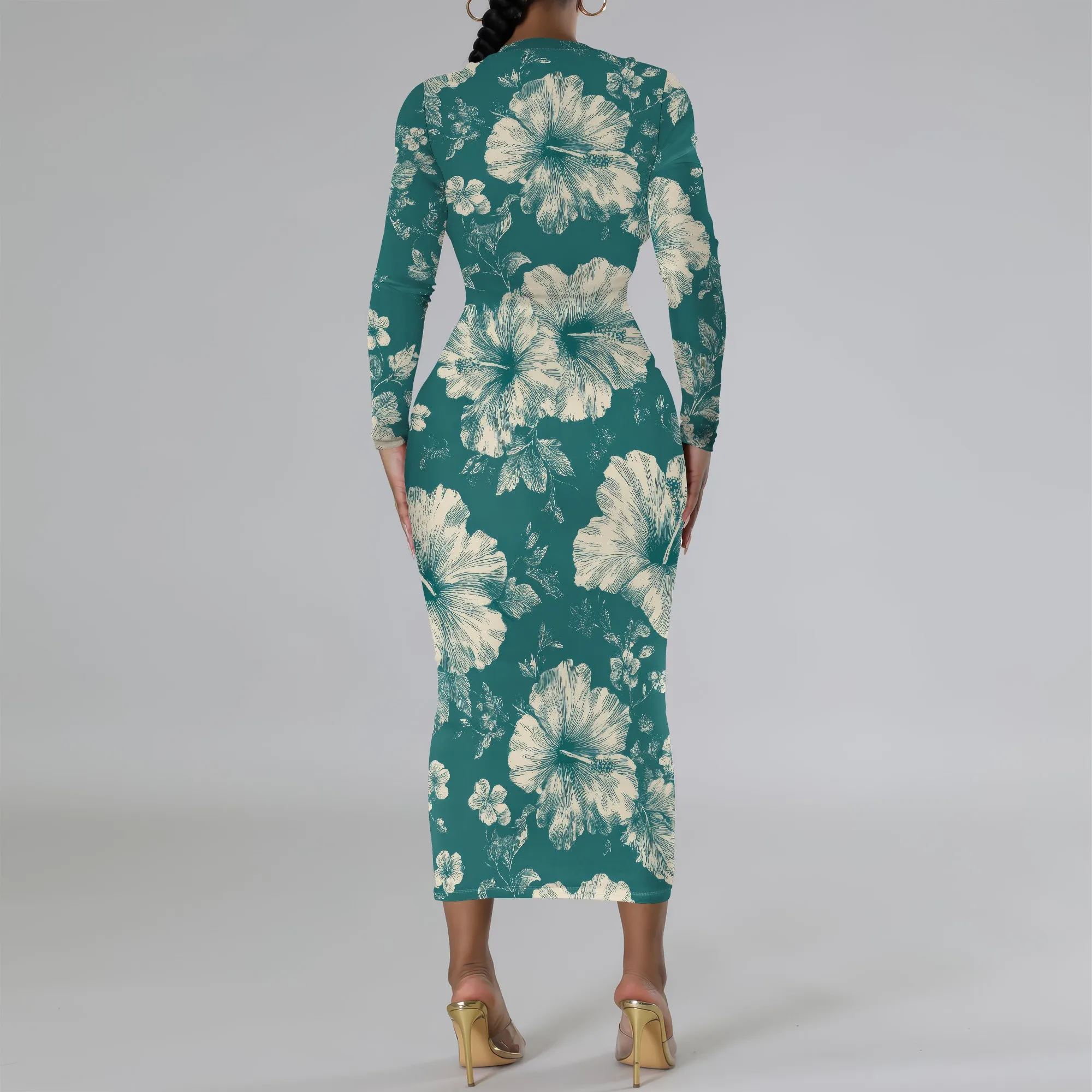 Abiti da ospite di nozze per donna Casual girocollo manica lunga autunno increspato aderente inverno trendy party club maxi abiti lunghi