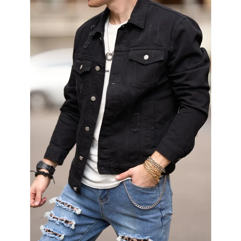 2023 Men Streetwear Fashion Slim Denim Jacket High Quality Male Simple Solid Casual Jacket Coat