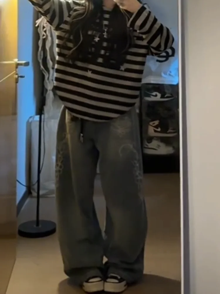 Amerykańskie modne jeansy hip-hopowe Joker oversize damskie streetwear Y2K nowa wyprzedaż okazja hit szerokie nogawki unisex luźne jeansy