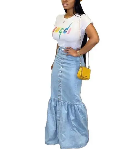 Blue Denim Sexy Bud Long Skirt Women Clothing 2022 Fall Winter Streetwear Button Up Bodycon High Waist Pleated Maxi Skirt велошлем alpina 2022 comox dove blue grey matt женский a9751 84