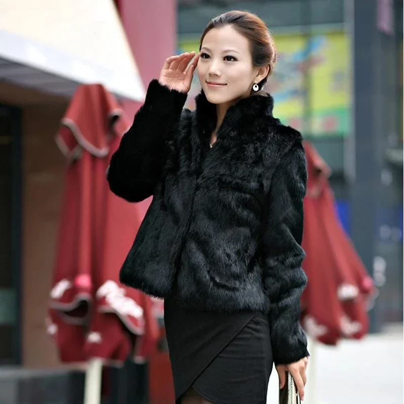 2024 New Autumn Winter Real Genuine Rabbit Fur Coat Women Full Pelt Real Rabbit Fur Jacket Fashion Fur Mandarin Collar Z547