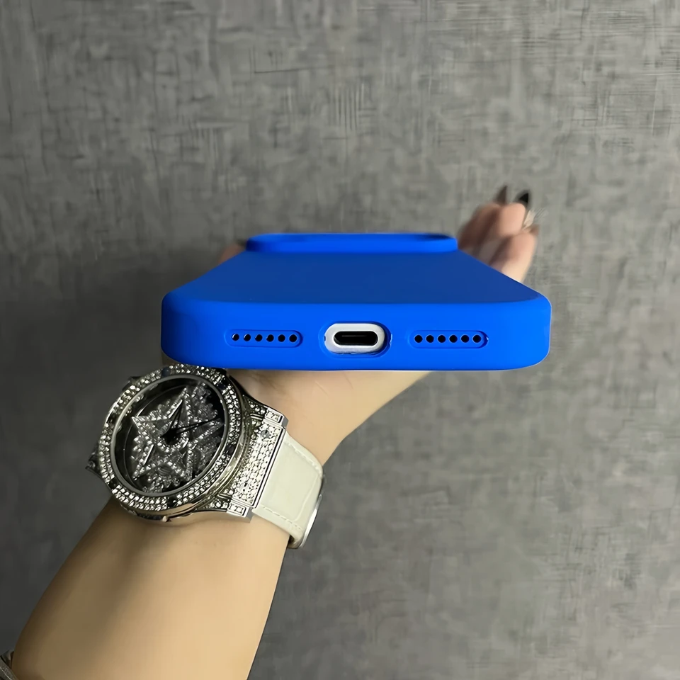 Funda de silicona líquida azul cobalto para iPhone 17 Pro Max 16 Pro Max 15 14 13 12 con botón de control de cámara, cubierta suave mate 4