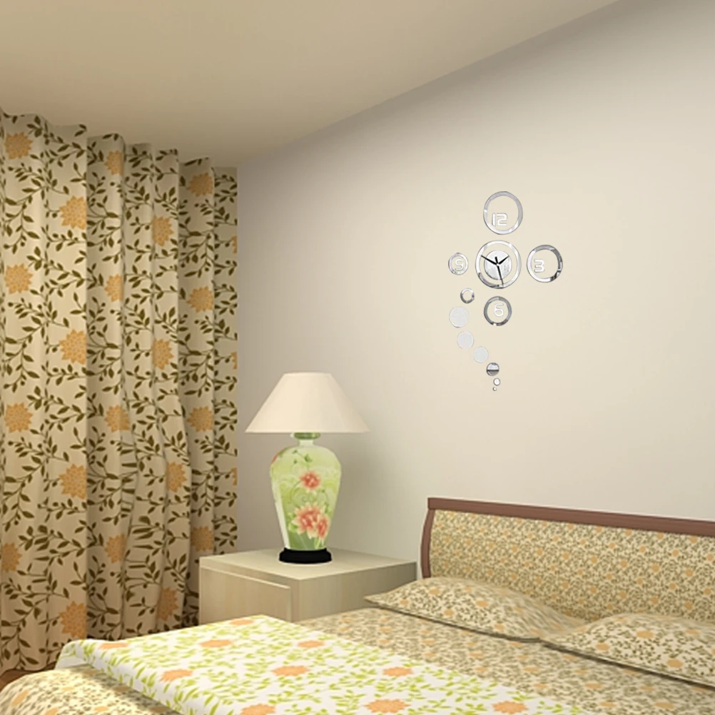 

Removable DIY Acrylic 3D Mirror Wall Clock Mirror Sticker Decoration Bedroom Living Room Kitchen Office Home Silver