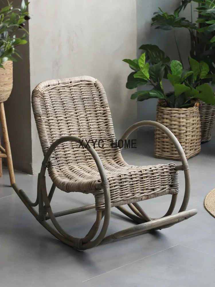 Haushalts-Rattan-Stuhl, natürliches Rattan, einzelner Liegestuhl, Retro-Freizeitstuhl