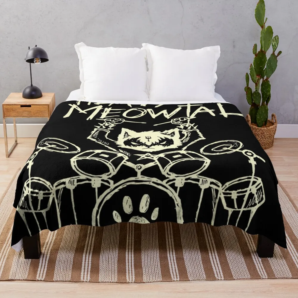 Heavy Metal Headbanger Gift Drummer Cat Playing Drum Meowtal Throw Blanket Warm Designers Stuffeds Blankets