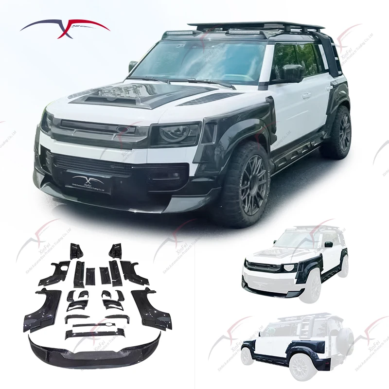 Car Bumper Modification Carbon Fiber Front Lip Side Skirt Car Hood Suitable for  Defender Upgrade KN Wide Body Kit