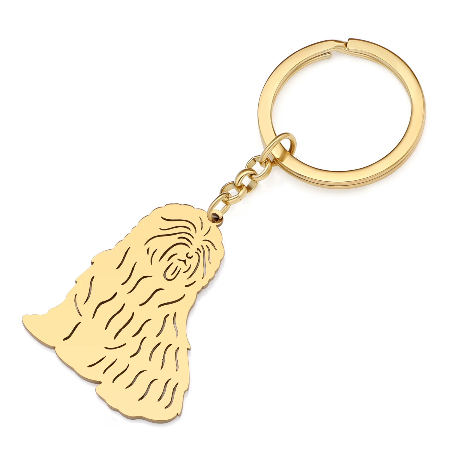 Bonsny Stainless Steel Gold-plated Cute Long Hair Maltese Dog Key Chains Puppy Pet Animals Keychain Key Ring For Women Girls