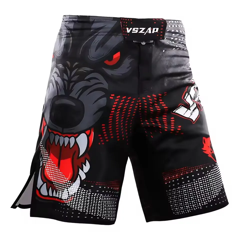 Vszap Midnight Wolf King Combat Sports Boxing Bermuda Shorts For Wear-Resistant Training, Martial Arts And Jiu - Jitsu