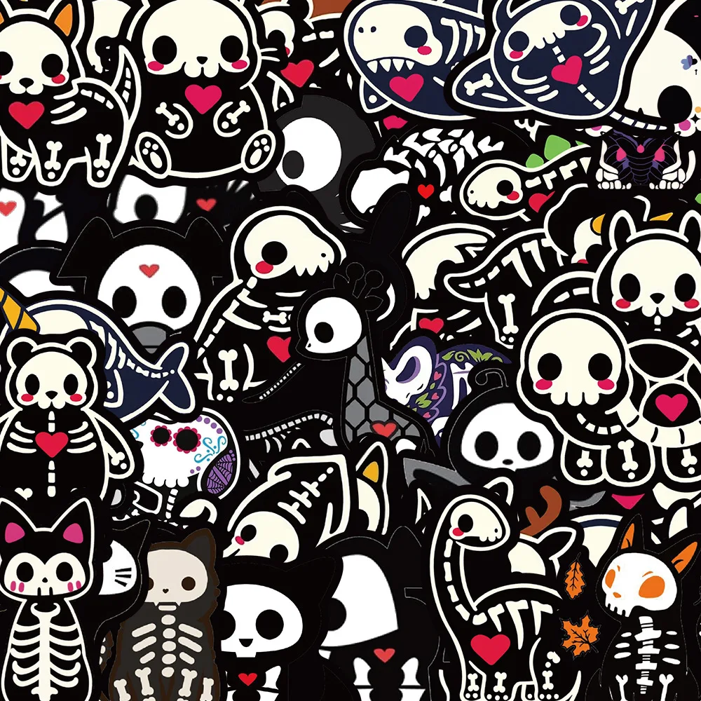 10/30/50Pcs Cartoon animal skeleton skull Stickers For Snowboard Laptop Luggage Car Fridge DIY Styling Vinyl Home Decor Stickers