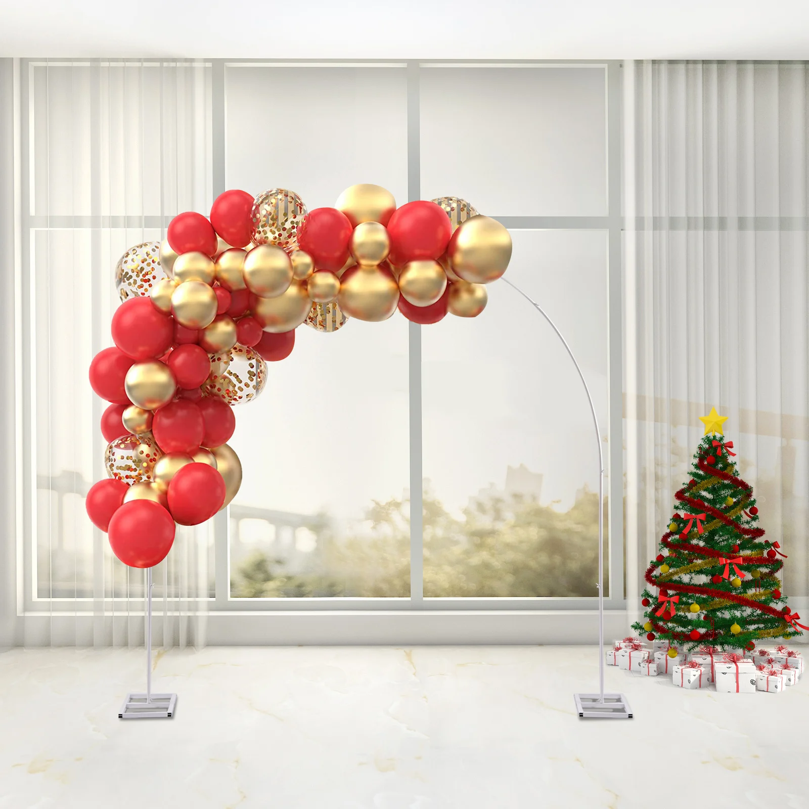 

Белая 7,5-футовая металлическая свадебная арка, подставка для воздушного шара, рамка для сада, двора, украшения для вечеринки в помещении и на открытом воздухе