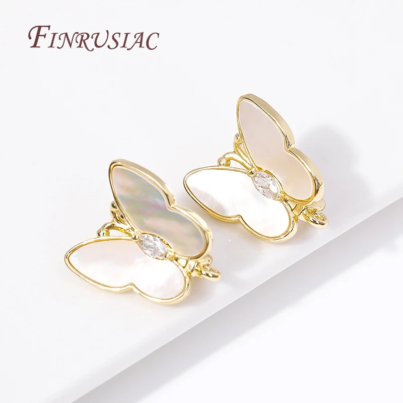 DIY Handmade Pearl Drop Earrings Making 18K Gold Plated Inlay Zircon Shell Butterfly Ear Wire Earring Clasps Hooks